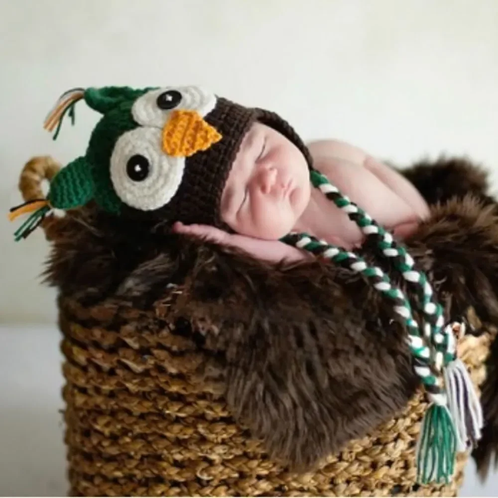 Daisy Baby Unisex Infant Owl Beanie Hat Hunter Green Photography 6-12 months NWT